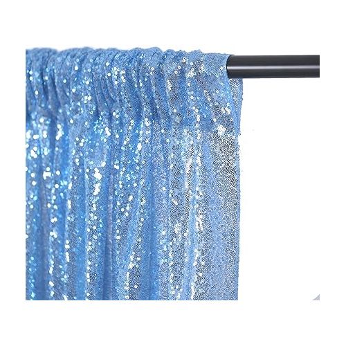  Baby Blue Sequin Backdrop 2 Panels 2FTx8FT Party Backdrop Curtains Glitter Birthday Bridal Curtains Sparkle Photo Backdrop