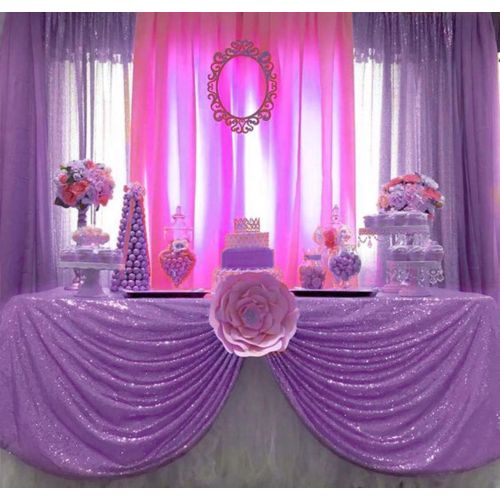  QueenDream 90x156inch Rectangle Sequin Tablecloth for Party Cake Dessert Table Exhibition Events Lavender