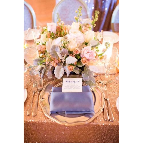  QueenDream Sequined Tablecloth 60x102-in Rose Gold Sparkly Sequin Fabric Wedding Luxury Table Cover