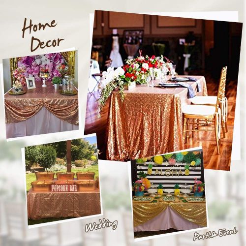  QueenDream Sequined Tablecloth 60x102-in Rose Gold Sparkly Sequin Fabric Wedding Luxury Table Cover