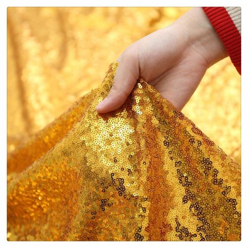  QueenDream Gold Sparkly Fabric Glitter Table Overlays Sequin Fabric Tablecloth Fabric Backdrop Curtain Sparkle Sequin Linens