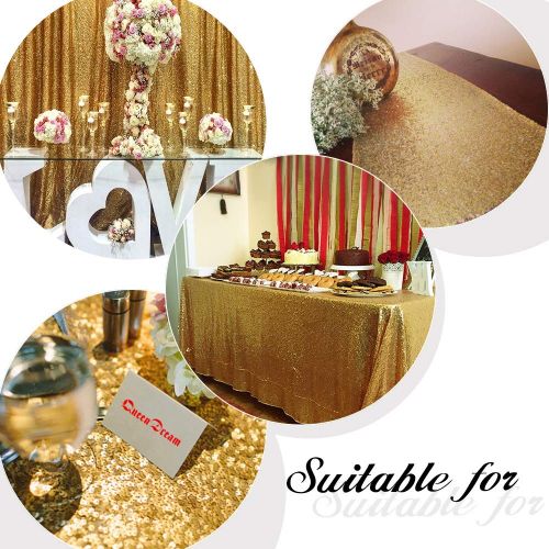  QueenDream Gold Sparkly Fabric Glitter Table Overlays Sequin Fabric Tablecloth Fabric Backdrop Curtain Sparkle Sequin Linens