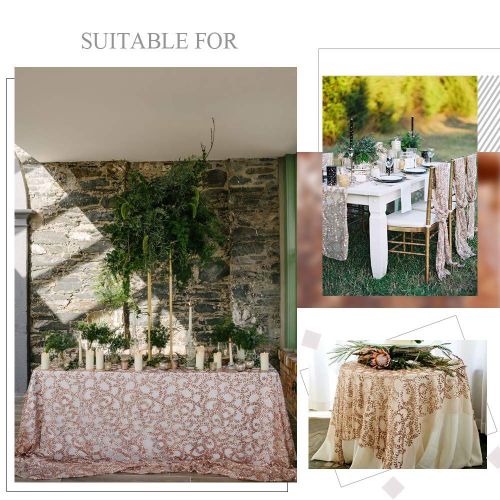  QueenDream Rose Gold Flower Sparkly Fabric Glitter Table Overlays Sequin Fabric Tablecloth Fabric Backdrop Curtain Sparkle Sequin Linens