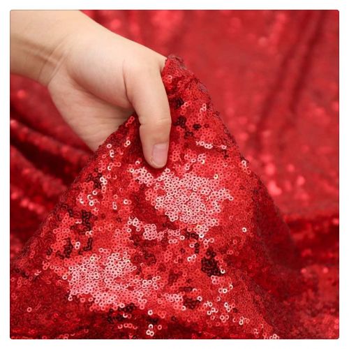 QueenDream Shiny Fabric Red Sequin Glitz Tablecloth Photography Fabric Sequins Fabric for Candy Cake Table Cover Decoration Fantasy Fabric