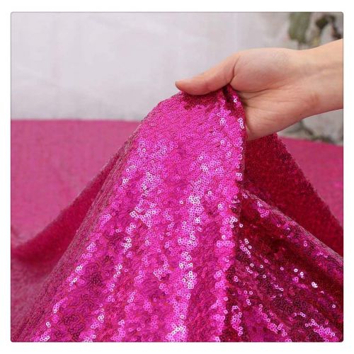  QueenDream 4yards Sequin Table Runner Fuchsia Sequin Fabric Tablecloth Sheer Sequin Fabric for Wedding Birthday Party Eventing Decor