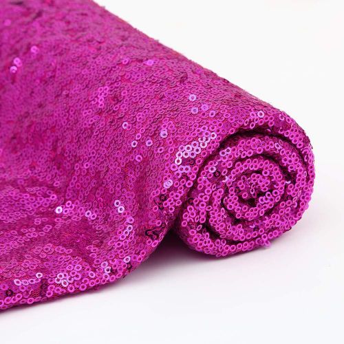  QueenDream 4yards Sequin Table Runner Fuchsia Sequin Fabric Tablecloth Sheer Sequin Fabric for Wedding Birthday Party Eventing Decor