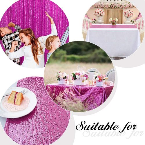  QueenDream 4yards Sequin Table Runner Fuchsia Sequin Fabric Tablecloth Sheer Sequin Fabric for Wedding Birthday Party Eventing Decor