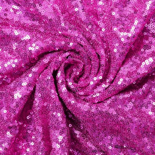  QueenDream 4yards Sequin Table Runner Fuchsia Sequin Fabric Tablecloth Sheer Sequin Fabric for Wedding Birthday Party Eventing Decor