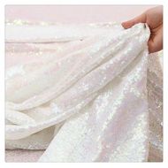 QueenDream 4yard Iridescent White Sequin Fabric DIY Dress Fabric Sequin Fabric for Wedding Birthday Party Eventing decr
