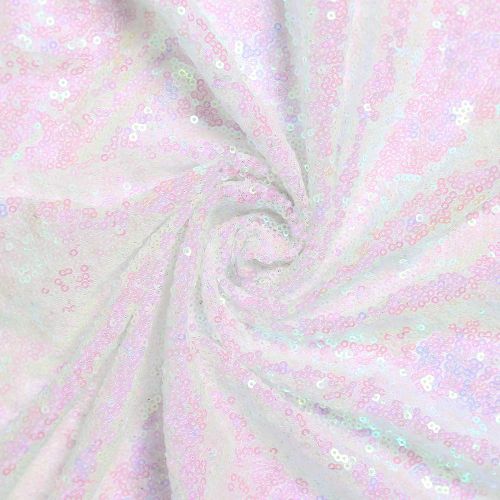  QueenDream 4yard Iridescent White Sequin Fabric DIY Dress Fabric Sequin Fabric for Wedding Birthday Party Eventing decr