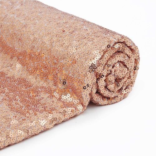  QueenDream Glitz Fabric Rose Gold Glitter Tablecloth Sparkly Sequin Fabric Sheer Fabric for Event Party Banquet Decoration Shining Fabric