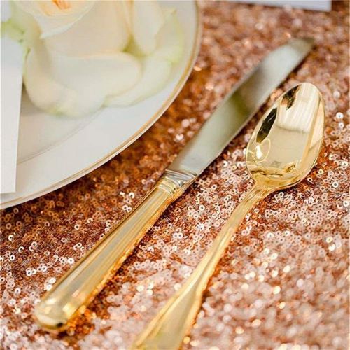  QueenDream Glitz Fabric Rose Gold Glitter Tablecloth Sparkly Sequin Fabric Sheer Fabric for Event Party Banquet Decoration Shining Fabric