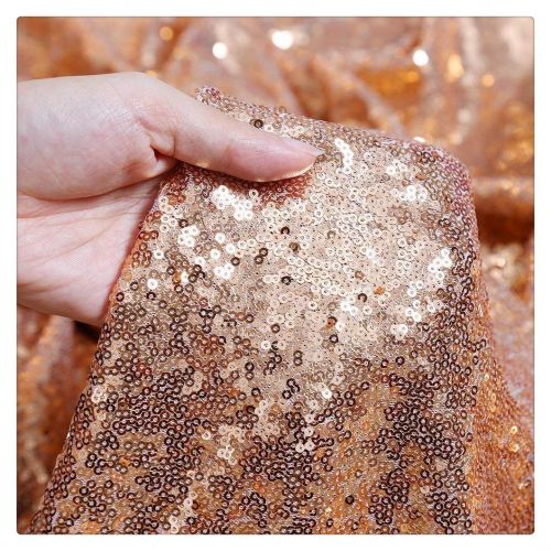  QueenDream Glitz Fabric Rose Gold Glitter Tablecloth Sparkly Sequin Fabric Sheer Fabric for Event Party Banquet Decoration Shining Fabric