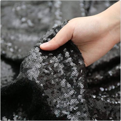  QueenDream Sparkly Sequin Fabric Black Fabric Sparkly Fabric for Wedding Ceremony Party Photography Fabric Shining Fabric