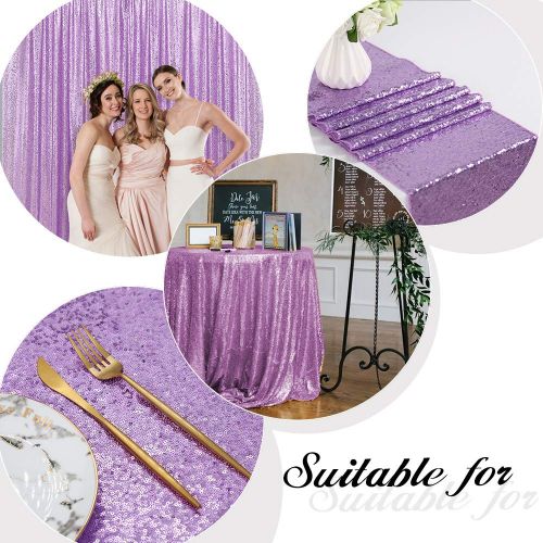  QueenDream Light Purple Sequin Fabric Sequin Fabric Squares Sequin Tablecloth Cover for Event Party Banquet Decoration