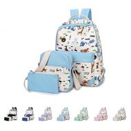 Queenie - Cotton Canvas School Backpack Casual Daypack Shoulder Bag for Kids Girls Boys (8372XM Sky Blue)