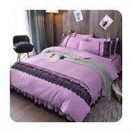 Queens shine-hearty Bedding Set Korean Style Bed Products Set with Lace Edge 4PCS Duvet Cover Bed Cover and Pillowcase Twin Queen King Size for Girl,Purple,180x200cm 4pcs,Bed Cover