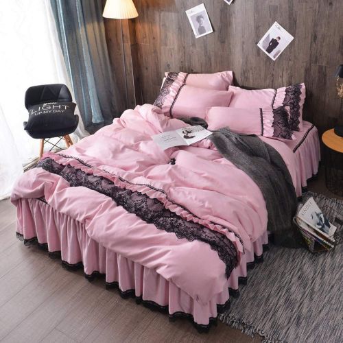  Queens shine-hearty Bedding Set Korean Style Bed Products Set with Lace Edge 4PCS Duvet Cover Bed Cover and Pillowcase Twin Queen King Size for Girl,Purple,180x200cm 4pcs,Bed Cover