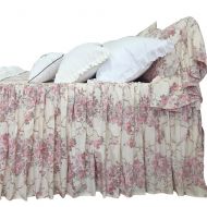 Queens House Shabby Pink Roses Printed Bedspreads Beige Bed Skirt Coverlets-Queen,C