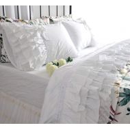 Queens House Cute Lace Ruffled White Bed Sheets Sets Deep Pocket Queen Size Girls Bedding Set