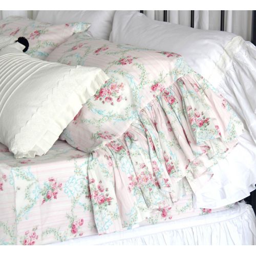  Queens House Red Roses Print Bed Sheet Set for Girls 4-Piece King Size-Style M