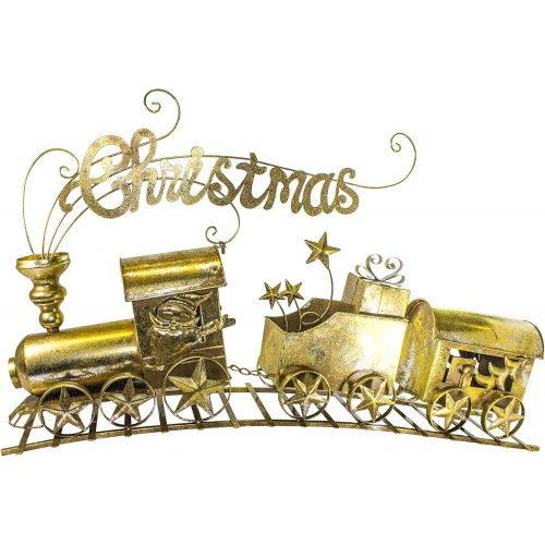  Queens of Christmas WL-TRN-30-GO 3 Car Metal Train Set, 30, Gold