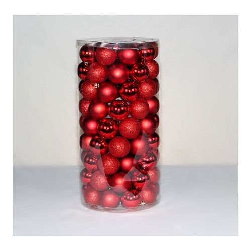  Queens of Christmas WL-ORNTUBE-70-RE 100 Pack Plastic Balls, 70mm, Red