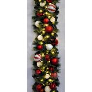 Queens of Christmas WL-GARBM-09-CDY-LWW Pre-Lit LED Blended Pine Christmas Garland Decorated with The Candy Themed Ornament Collection, 9, Warm White