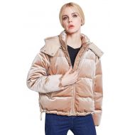 Queenshiny Womens Gold Velvet Short Thick Fashion Warm Hooded Winter White Duck Down Coat Jacket