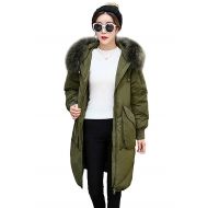 Queenshiny Womens Medium Long Hooded Winter White Duck Down Coat Jacket with Raccoon Fur Collar