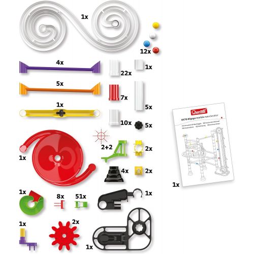  Quercetti Migoga Marble Run with Elevator - 150 Piece Building Set with Spirals, Funnel and Hand Crank for Ages 5 and Up (Made in Italy)