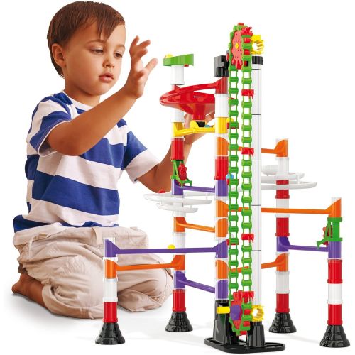  Quercetti Migoga Marble Run with Elevator - 150 Piece Building Set with Spirals, Funnel and Hand Crank for Ages 5 and Up (Made in Italy)