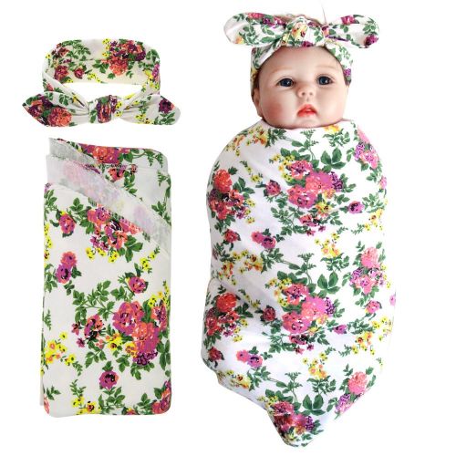 Quest Sweet Newborn Swaddle Blankets and Headband Set for Girls and Boys,Baby Swaddle Receiving Blankets