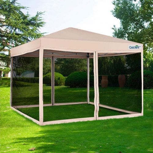  Quictent 6.6x6.6 Ez Pop up Canopy with Netting Small Screen House Tent Side Wall Roller Bag Included (Tan)