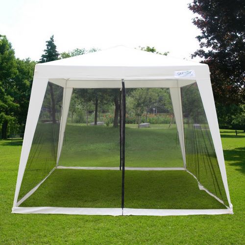  Quictent Outdoor Canopy Gazebo Party Wedding Tent Screen House Sun Shade Shelter with Fully Enclosed Mesh Side Wall (10x10/7.9x7.9, Beige)