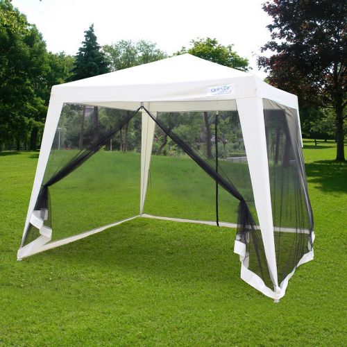  Quictent Outdoor Canopy Gazebo Party Wedding Tent Screen House Sun Shade Shelter with Fully Enclosed Mesh Side Wall (10x10/7.9x7.9, Beige)