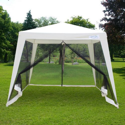  Quictent Outdoor Canopy Gazebo Party Wedding Tent Screen House Sun Shade Shelter with Fully Enclosed Mesh Side Wall (10x10/7.9x7.9, Beige)