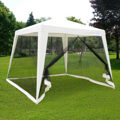  Quictent Outdoor Canopy Gazebo Party Wedding Tent Screen House Sun Shade Shelter with Fully Enclosed Mesh Side Wall (10x10/7.9x7.9, Beige)