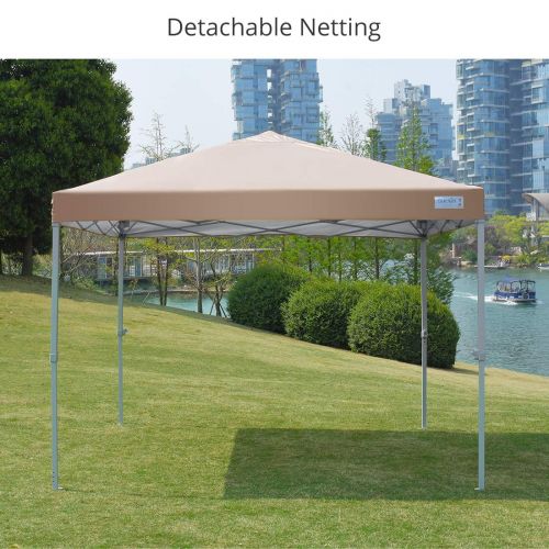  Quictent 10x10 Ez Pop up Canopy with Netting Gazebo Mesh Side Wall Screen House Tent with Roller Bag Tan