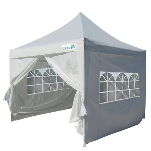  Quictent Silvox Waterproof 8x8 EZ Pop Up Canopy Commercial Gazebo Party Tent White Portable Pyramid-roofed Style Removable Sides With Roller Bag
