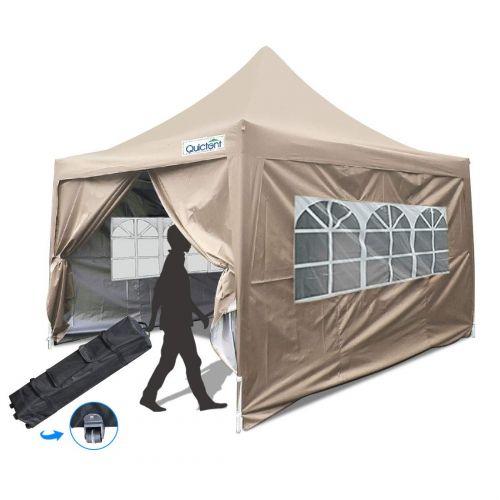  Quictent 10x10 Easy Pop-up Canopy Tent Instant Shelter with Sides & Roller Bag Waterproof (Beige)