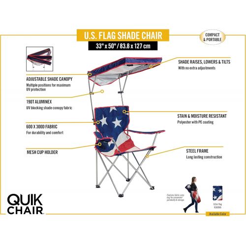  Quik Shade Adjustable Canopy Folding Shade Chair, American Flag