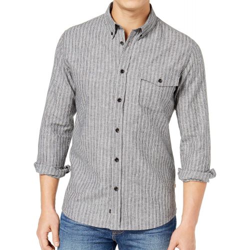 퀵실버 Quiksilver Lafitania Rocks Mens Dark Gray Striped Button Down Shirt