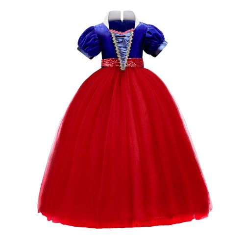  Quinee Girls Tulle Carnival Party Princess Snow White Long Dress Up Costume