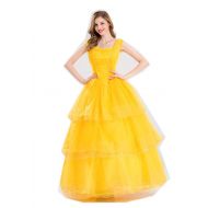 Quintion Norris Womens Princess Belle Costume Coplay Layered Dress up Yellow