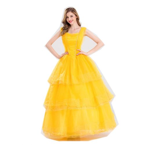 Quintion Norris Womens Princess Belle Costume Coplay Layered Dress up Yellow