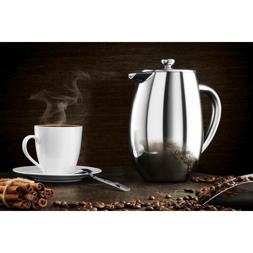  Quiseen Double Wall Stainless Steel French Press Coffee Maker, 1 Liter - 34-Ounce (8 4oz Cups)