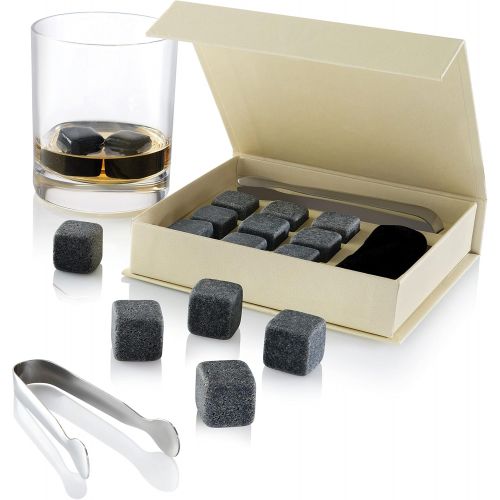  [아마존베스트]Quiseen Set of 9 Grey Beverage Chilling Stones [Chill Rocks] Whiskey Stones for Whiskey and other Beverages - in Gift Box with Velvet Carrying Pouch - Made of 100% Pure Soapstone - by Quis