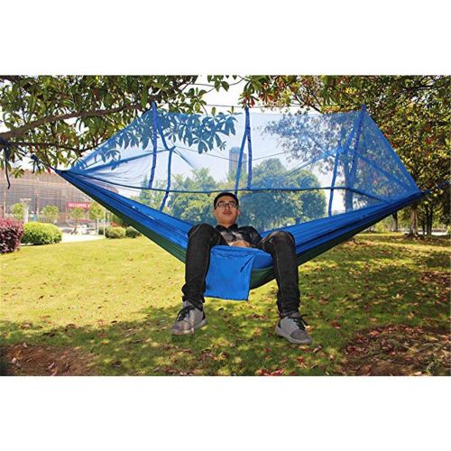  Quisilife Camping Hammock, Double Camping Hammocks With Mosquito Net(blue) Lightweight Parachute Nylon Fabric Double Hammock For Outdoor Travel Camping Hiking Backpacking Backyard for Campin