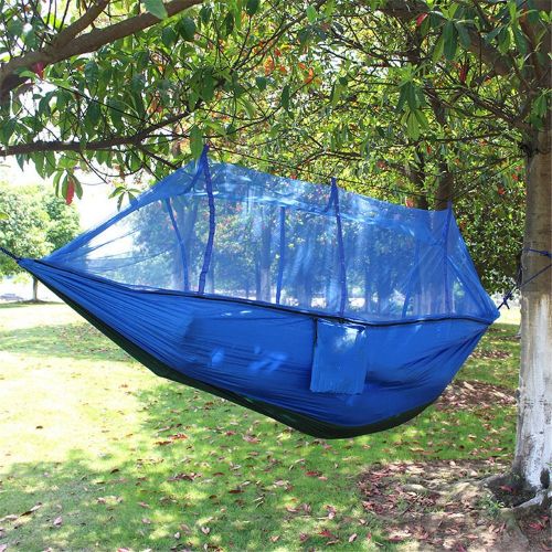  Quisilife Camping Hammock, Double Camping Hammocks With Mosquito Net(blue) Lightweight Parachute Nylon Fabric Double Hammock For Outdoor Travel Camping Hiking Backpacking Backyard for Campin